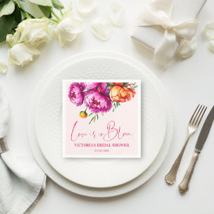 Love is in bloom pink flower bridal shower printed napkin