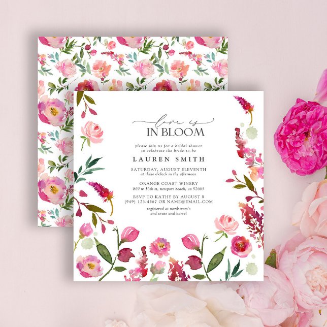 Love Is In Bloom Pink Flowers Bridal Shower Invitation (Creator Uploaded)