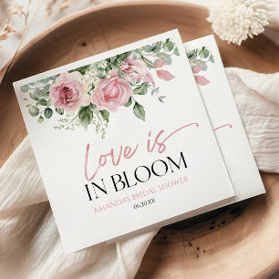 Love Is In Bloom Pink Rose Floral Bridal Shower Napkin
