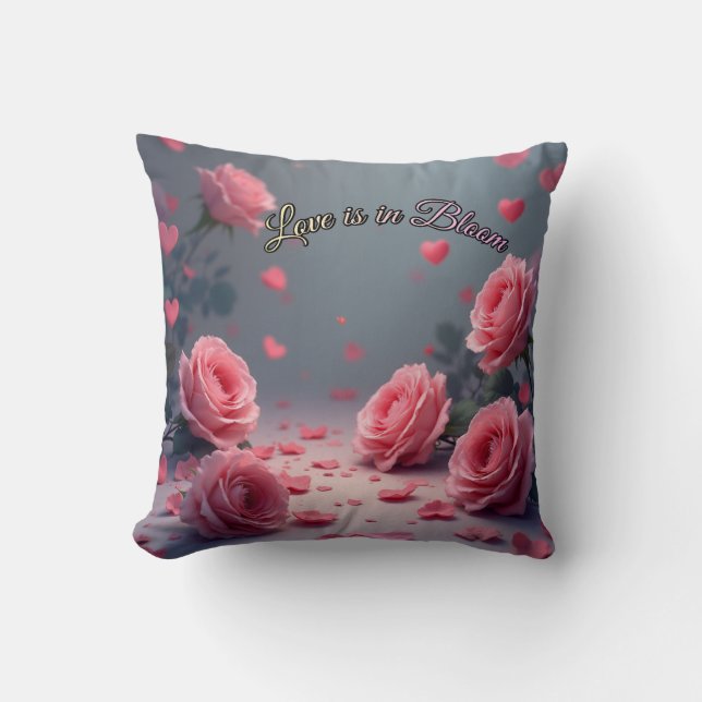 Love is in Bloom Pink Roses Romantic Valentine's  Cushion (Front)