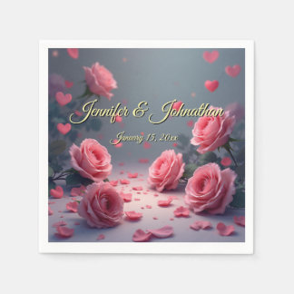 Love is in Bloom Pink Roses Wedding Customize Napkin