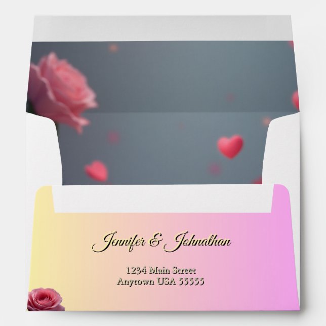 Love is in Bloom Pink Roses Wedding Envelope (Back (Bottom))