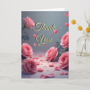 Love is in Bloom Pink Roses Wedding Thank You Card