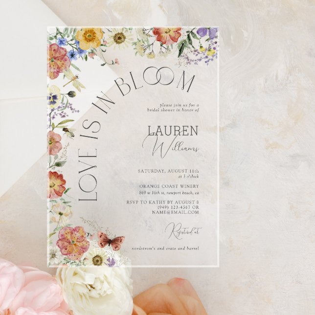 Love Is In Bloom Pressed Wildflower Bridal Shower Acrylic Invitations (Creator Uploaded)