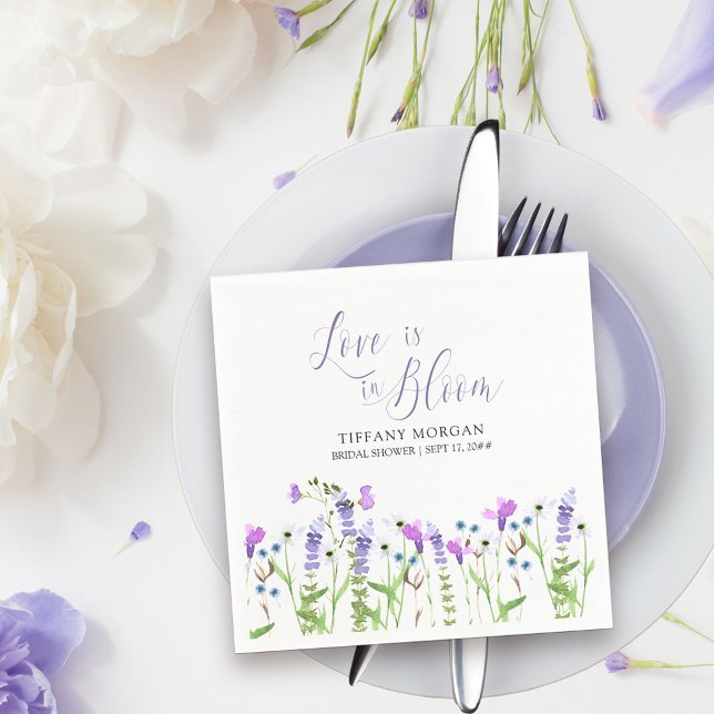 Love is in Bloom Purple Wildflower Bridal Shower Napkin (Love is in Bloom bridal shower napkins from my Purple Wildflower Collection. )