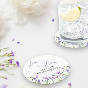 Love is in Bloom Purple Wildflower Bridal Shower Round Paper Coaster