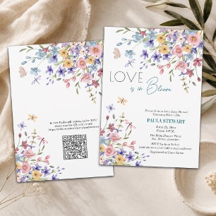 Love is in Bloom QR Code Blue Baby Shower Invitation