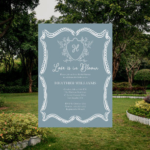 Love Is In Bloom Regency Crest Blue Bridal Shower Invitation