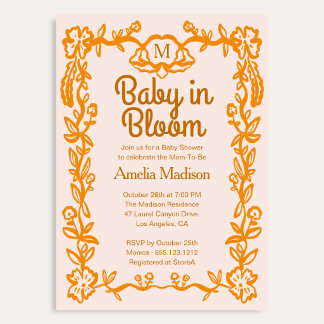 Love is in Bloom Retro Script Floral Baby Shower Invitation