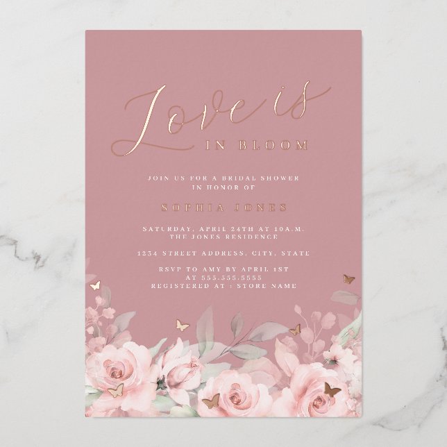Love is in Bloom Rose Gold Blush Bridal Shower  (Front)
