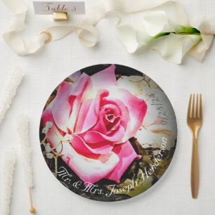 Love is in Bloom Rose Wedding Paper Plate