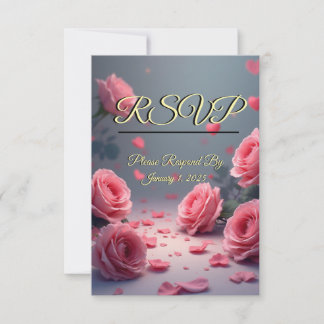 Love is in Bloom RSVP Pink Roses Wedding Card