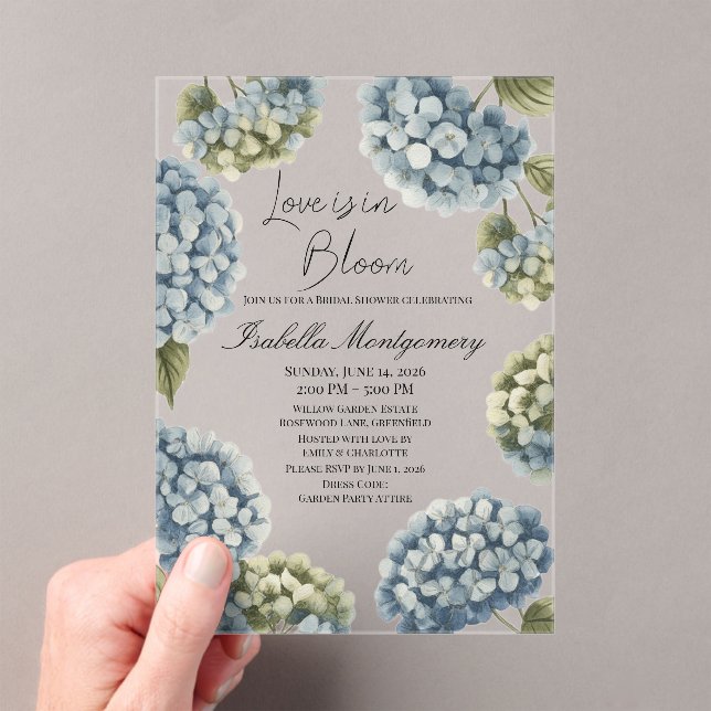 Love Is in Bloom Rustic Spring Hydrangea Acrylic Invitations (Insitu (Handheld))