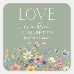 Love Is In Bloom Sage Green Bridal Shower Square Sticker