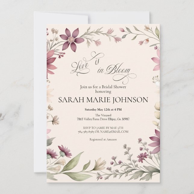 Love is in Bloom Spring Floral Bridal Shower Invitation (Front)