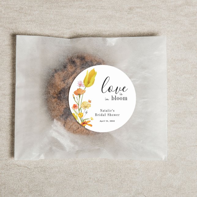Love is in Bloom Spring Wildflower Bridal Shower Classic Round Sticker (Creator Uploaded)