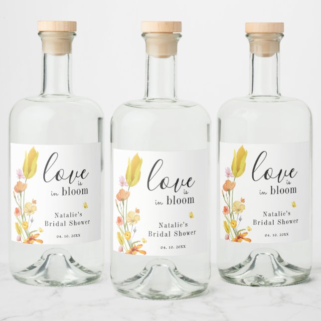 Love is in Bloom Spring Wildflower Bridal Shower Liquor Bottle Label (Bottles)