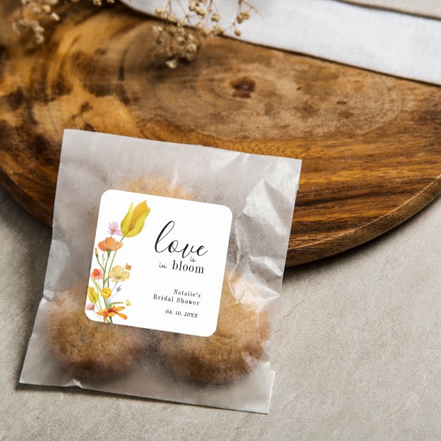Love is in Bloom Spring Wildflower Bridal Shower Square Sticker (Creator Uploaded)