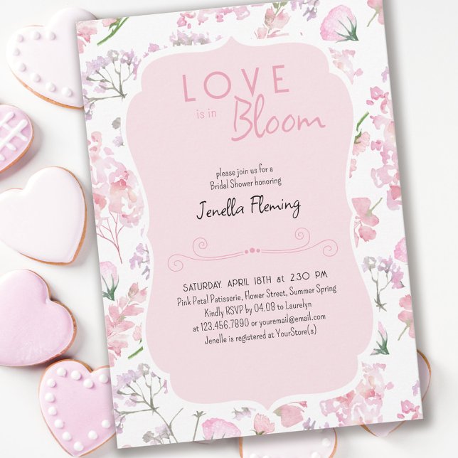 Love is in Bloom Sweet Pink Floral Bridal Shower Invitation (Creator Uploaded)