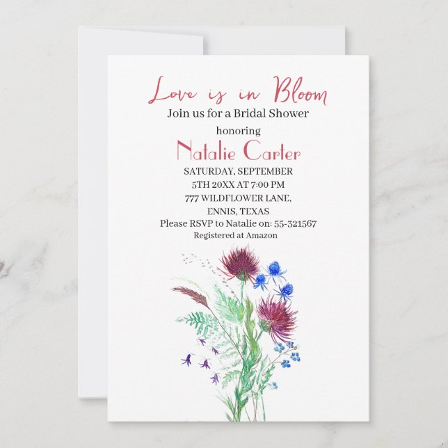 Love is in Bloom Thistle Floral Bridal Shower  Invitation (Front)