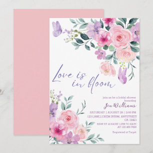 Love is in bloom watercolor floral bridal shower invitation