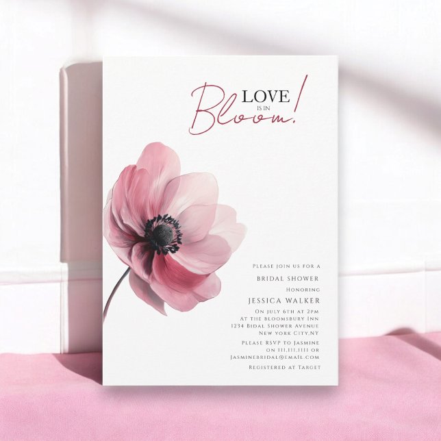 Love is in bloom wedding floral bridal shower  invitation (love is in bloom pink flower bridal shower invitation )