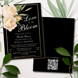 Love is in Bloom White Roses Black Bridal Shower Invitation