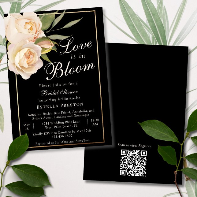 Love is in Bloom White Roses Black Bridal Shower Invitation (Creator Uploaded)