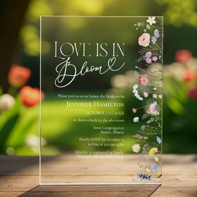 Love is in Bloom | Wildflower Boho Bridal Shower Acrylic Invitations (Creator Uploaded)