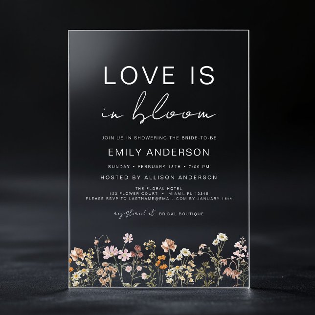 Love is in Bloom Wildflower Bridal Shower Acrylic Invitations (Creator Uploaded)