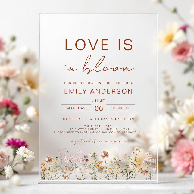 Love is in Bloom Wildflower Bridal Shower Acrylic Invitations (Creator Uploaded)