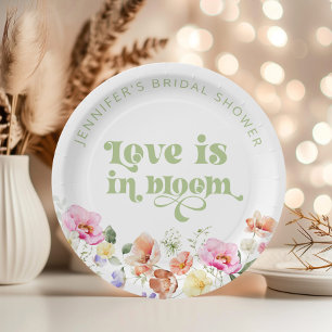 Love is in bloom wildflower bridal shower paper plate
