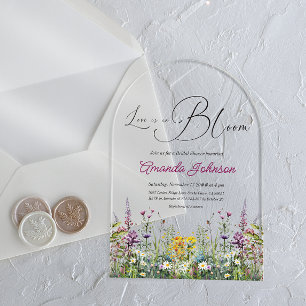 Love is in Bloom Wildflower Floral Bridal Shower Acrylic Invitations