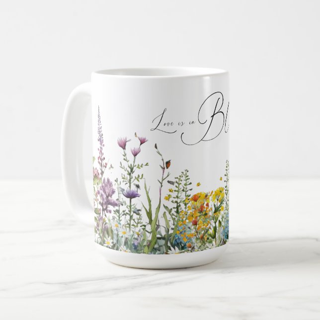 Love is in Bloom Wildflower Floral Bridal Shower Coffee Mug (Front Left)