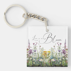 Love is in Bloom Wildflower Floral Bridal Shower Key Ring