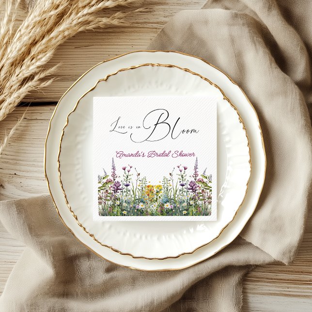 Love is in Bloom Wildflower Floral Bridal Shower Napkin (Creator Uploaded)