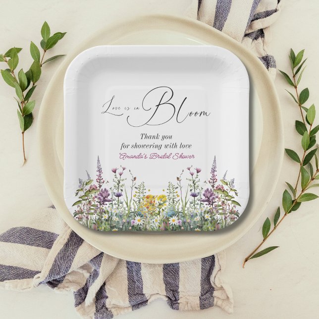 Love is in Bloom Wildflower Floral Bridal Shower Paper Plate (Creator Uploaded)