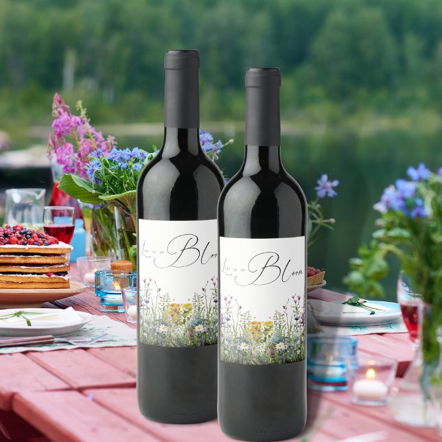 Love is in Bloom Wildflower Floral Bridal Shower Wine Label (Creator Uploaded)