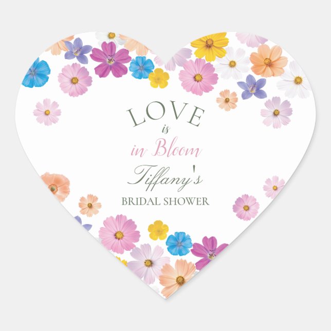 Love is in Bloom Wildflower Garden Bridal Shower Heart Sticker (Front)