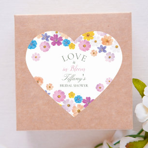 Love is in Bloom Wildflower Garden Bridal Shower Heart Sticker