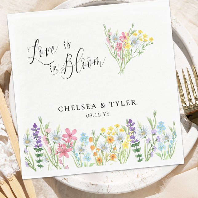 Love is in Bloom Wildflower Pastel Floral Wedding Napkin (Love is in Bloom Napkins from the Wildflower Meadow wedding collection by Darling & May)