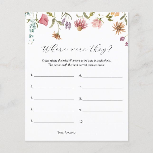 Love is in Bloom Wildflower Where Were They Game (Front)