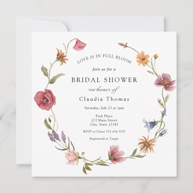 Love is in Full Bloom Wildflower Bridal Shower Invitation (Front)