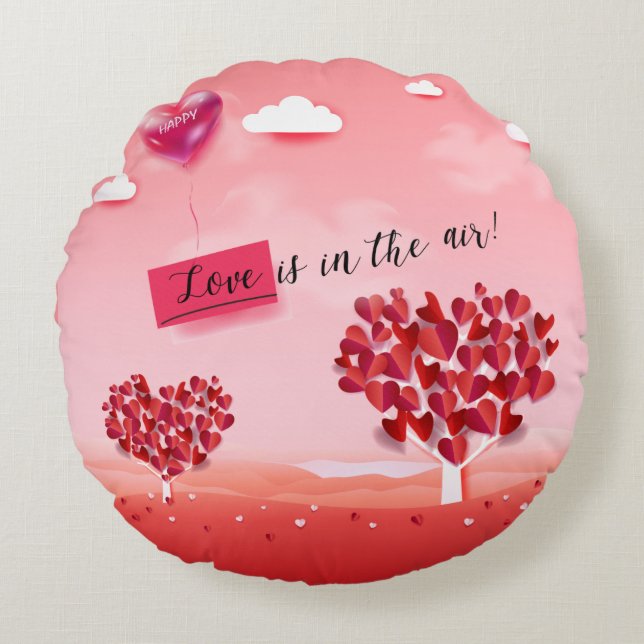 "Love is in the Air!" beautiful Love tree Round Cushion (Front)
