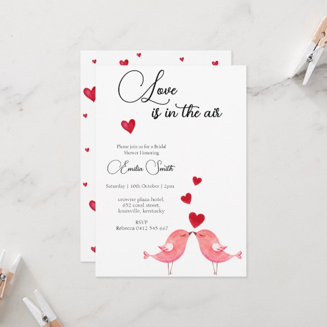 Love is in the air Bird bridal shower Invitation (Front/Back In Situ)