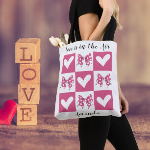 Love is in the Air Block Heart Bow Style Tote Bag