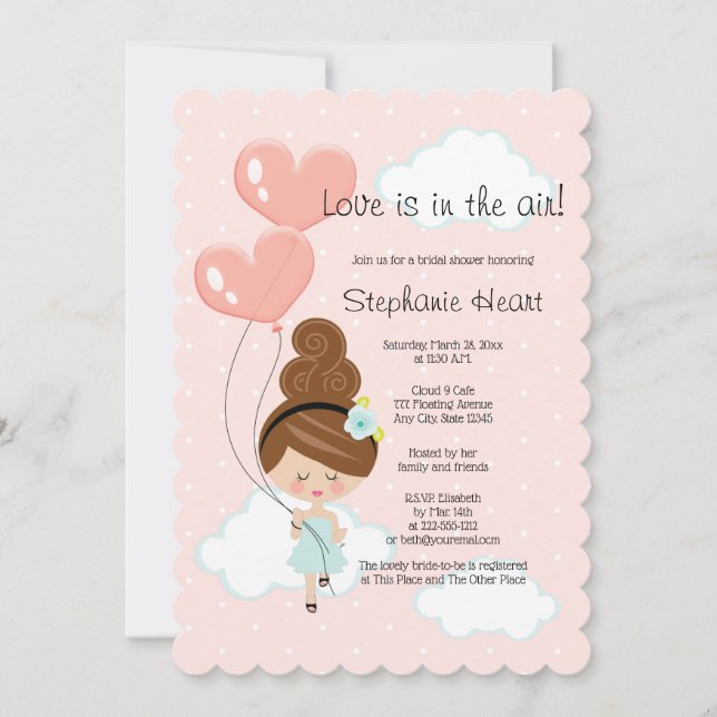 Love Is In the Air Bridal Shower Brunette Cloud 9 Invitation (Front)