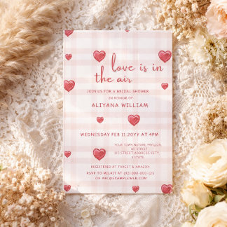 Love Is In The Air Checkered Heart Bridal Shower  Invitation
