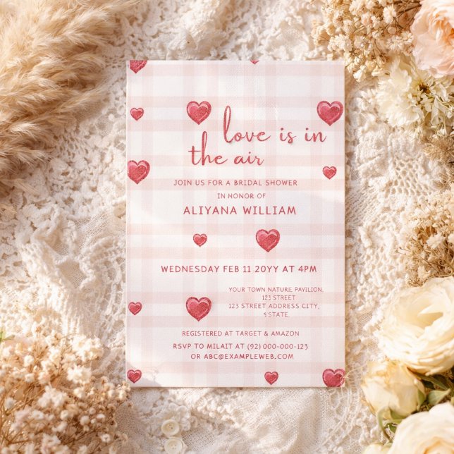 Love Is In The Air Checkered Heart Bridal Shower  Invitation (Creator Uploaded)