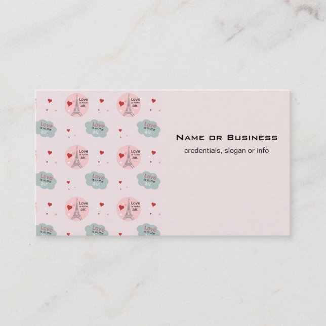 Love is in the air eiffel tower and hearts pattern business card (Front)